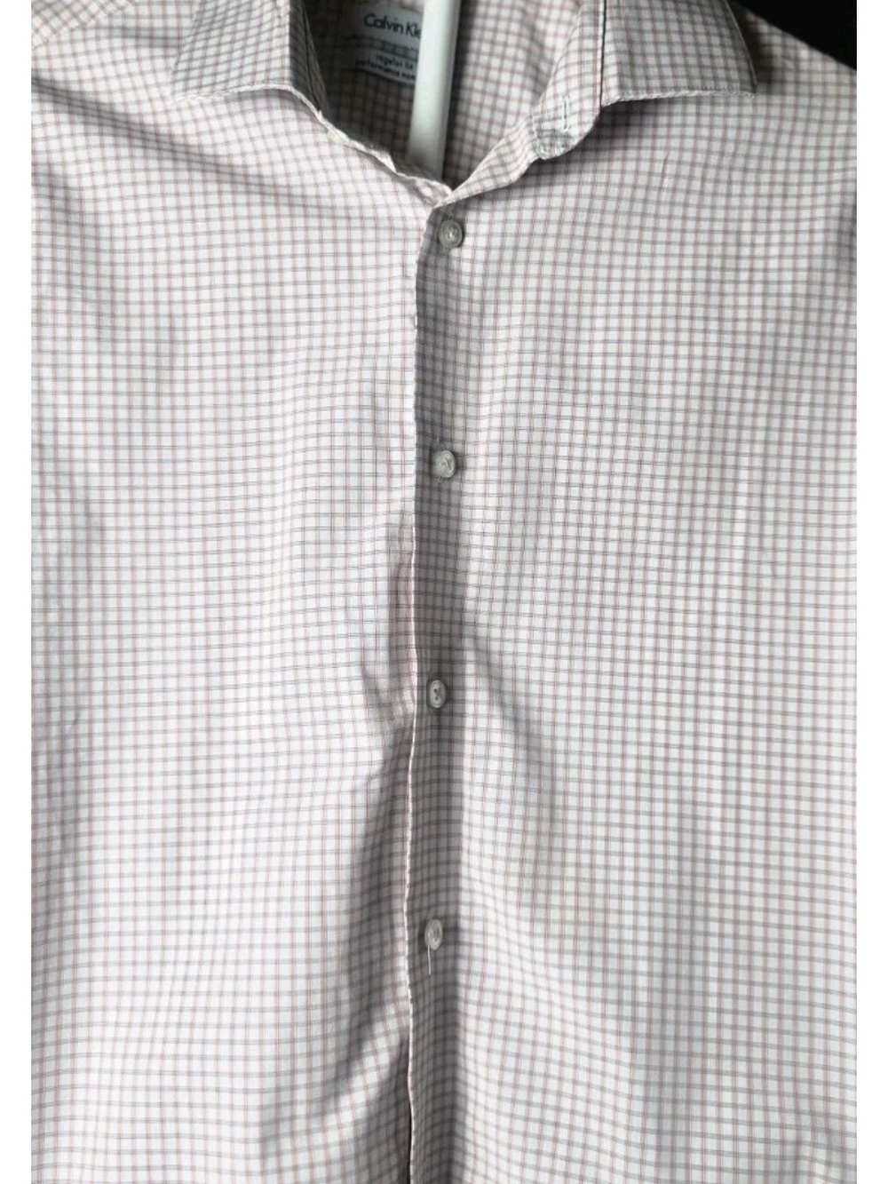 Calvin Klein Men’s White Shirt with Light Pink Grid Check